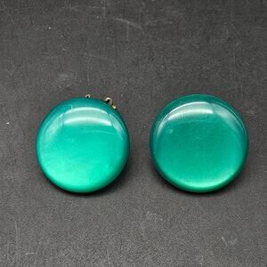 Green Moonglow Clip On Earrings Round Circle Vintage Jewelry